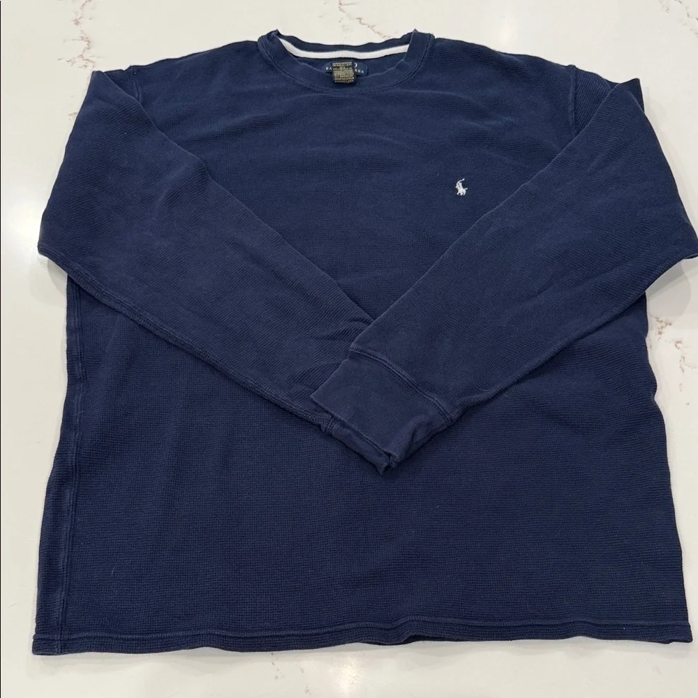 Polo Ralph Lauren Men’s Waffle Knit Long Sleeve Shirt Navy Blue Size 2XL